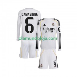 Camisola Real Madrid Camavinga 6 Criança Equipamento Primeiro 2025-2026 Manga Comprida